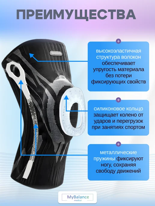 MyBalance Коленный фиксирующий бандаж, черный, фото 2