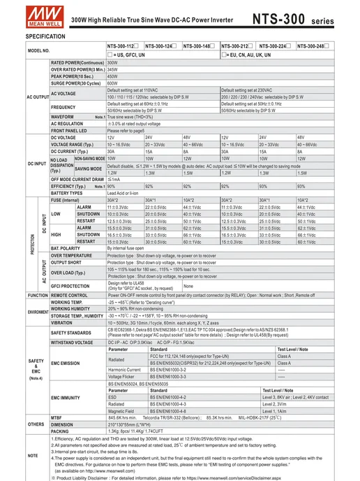 MEAN WELL NTS-300-212EU (MW) Инвертор автомобильный 12-220В 300Вт, 300 Вт, фото 4