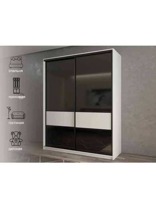РВ-Мебель Шкаф-купе White&Black белый мод.19, черный, фото 3