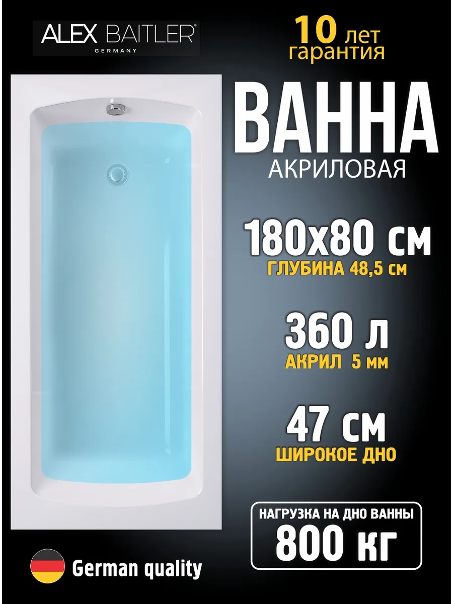 Ванна акриловая 180*80 без комплектующих