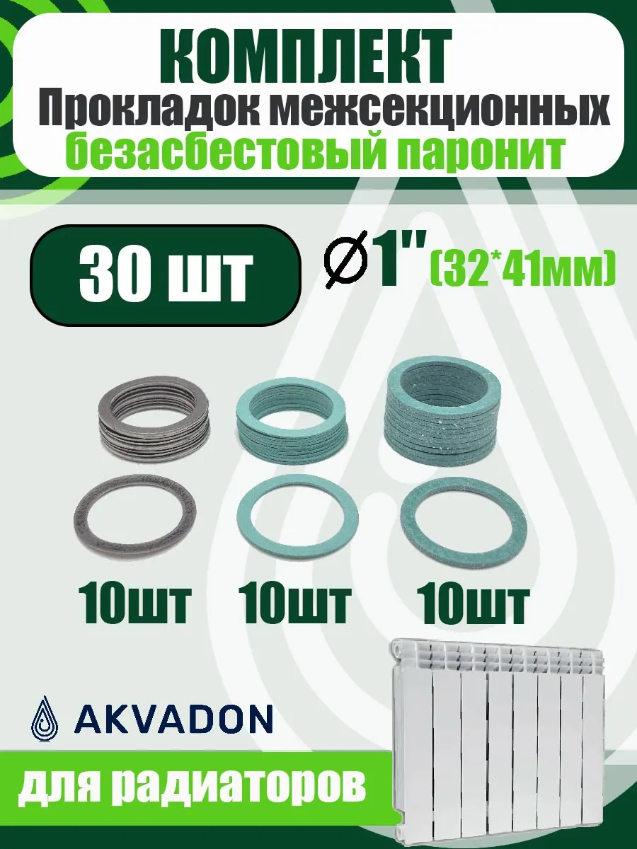 Комплект прокладок для радиатора отопления 30шт. 32*41