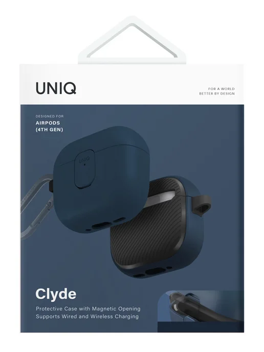 UNIQ Чехол для Airpods 4 и 5 CLYDE с магнитной крышкой, карабином, синий, фото 5