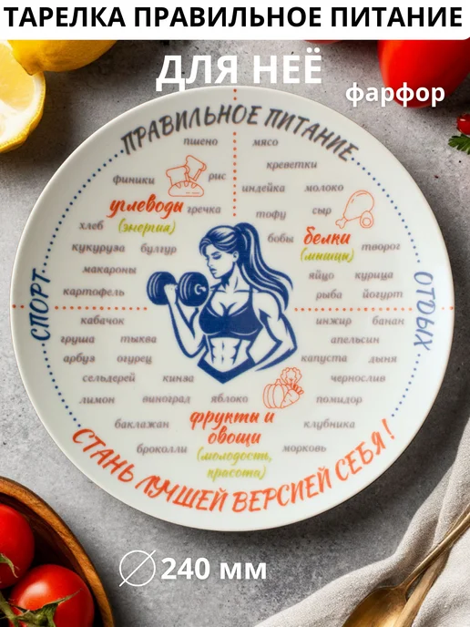 Добрушский фарфоровый завод Тарелка ЗОЖ ПП для женщины 1 штука, синий, фото 3