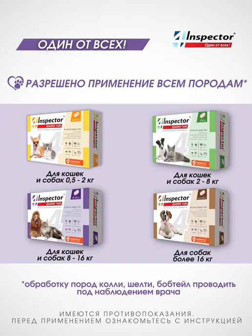 inspector Инспектор Квадро Табс для кошек и собак, таблетки 4 шт, 4 шт, фото 7