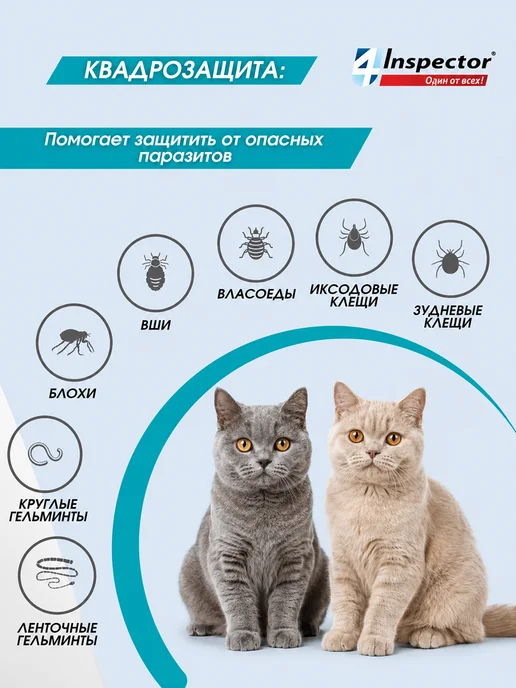 inspector Инспектор Квадро К Капли для кошек 1-4 кг 3 пипетки, 48 кг, фото 2