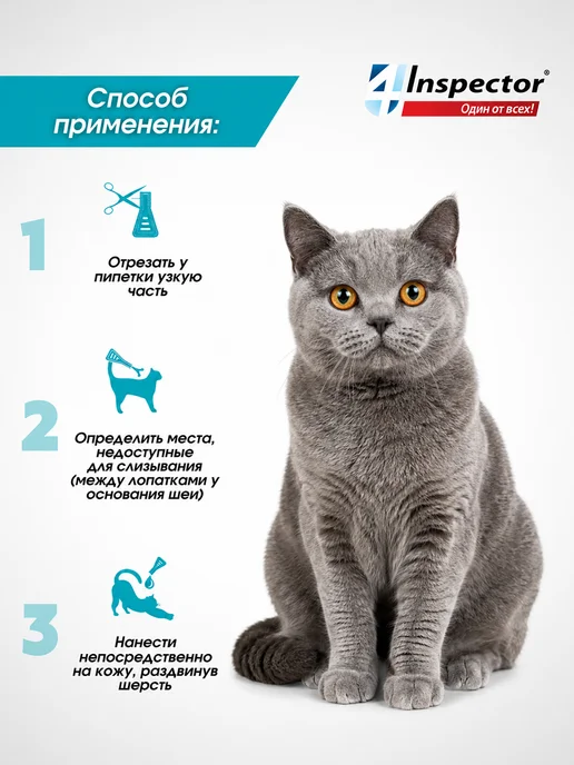 inspector Инспектор Квадро К Капли для кошек 1-4 кг 3 пипетки, 48 кг, фото 5