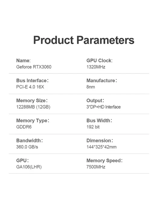 JINGSHA RTX 3060 12GB Игровая графическая карта GDDR6 192 бит, 12 ГБ, фото 2