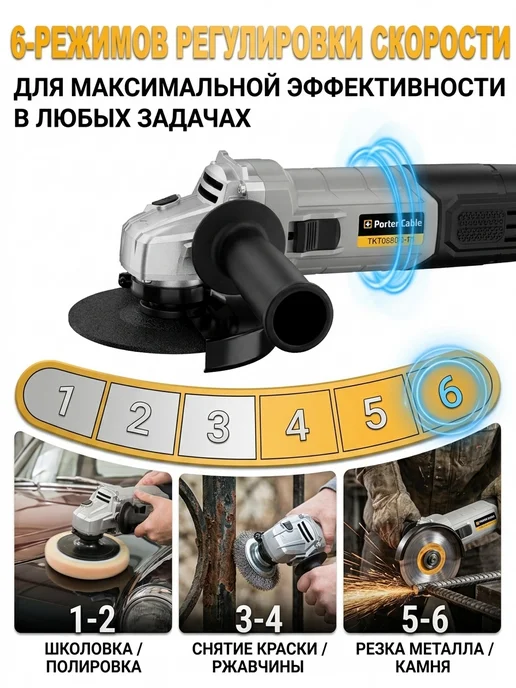 porter cable Углошлифовальная машина УШМ 125 мм 1200 Вт, 1200 Вт, фото 8
