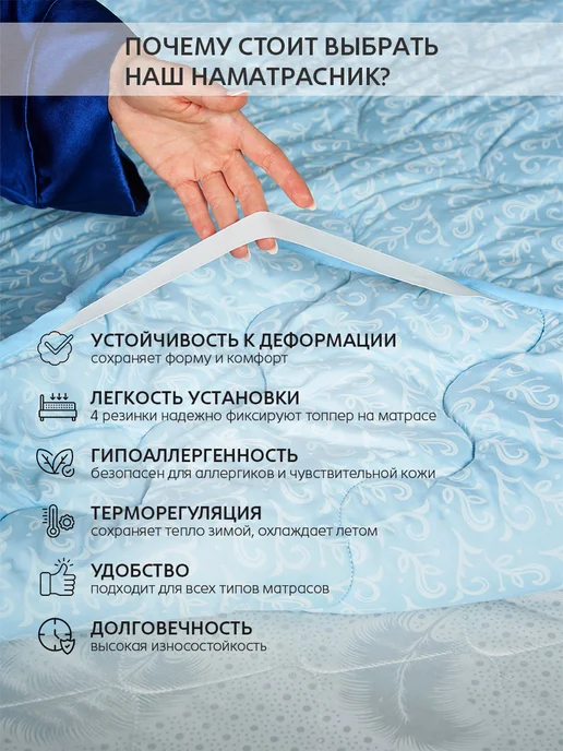 Ра-текс Наматрасник-топпер на резинке овечья шерсть 160х200 см, 200x200 см, фото 2