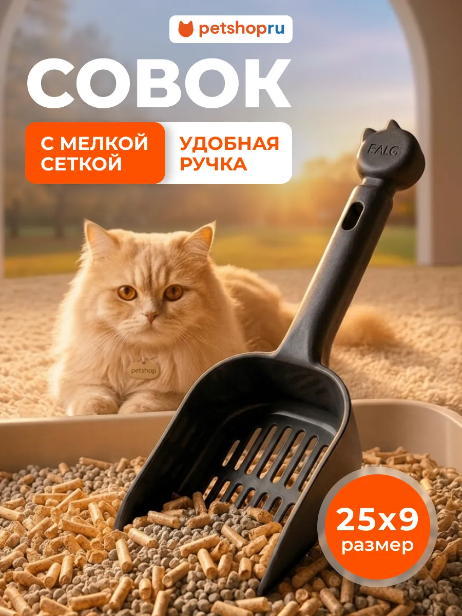 Совок с мелкой сеткой чёрный 9*25*4см.