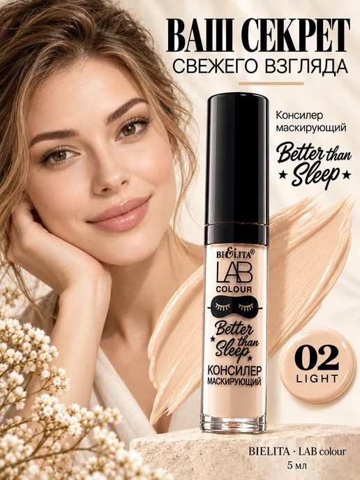 BIELITA Консилер маскирующий Lab Color Better than sleep Тон 02, бежевый, фото 6