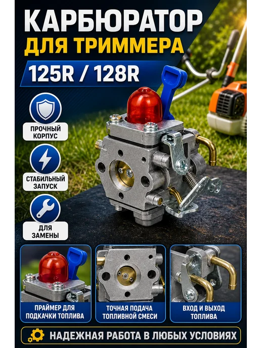 Карбюратор для триммера Хускварна Husqvarna 128r, 125r, вариант, фото 2