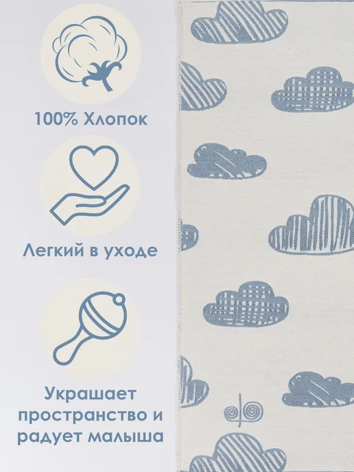 DIVA Tex Коврик детский двусторонний CLOUD голубой, 80х150, Турция, 80x150, фото 2