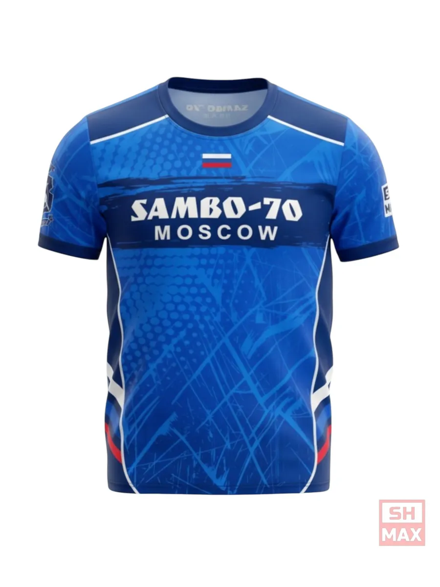 Футболка синяя SAMBO-70 RUSSIA Герб
