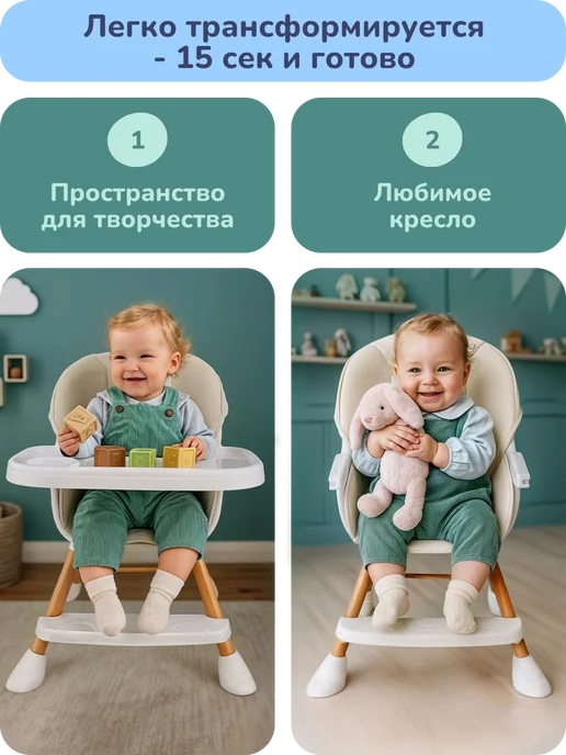 playokay Мастхев! Складной стульчик для кормления детей 6 в 1, серый, фото 3