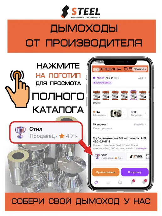 стил Сэндвич 0,5 метра оц. оц. 0,5 мм d150 230, 0,5 м, фото 2