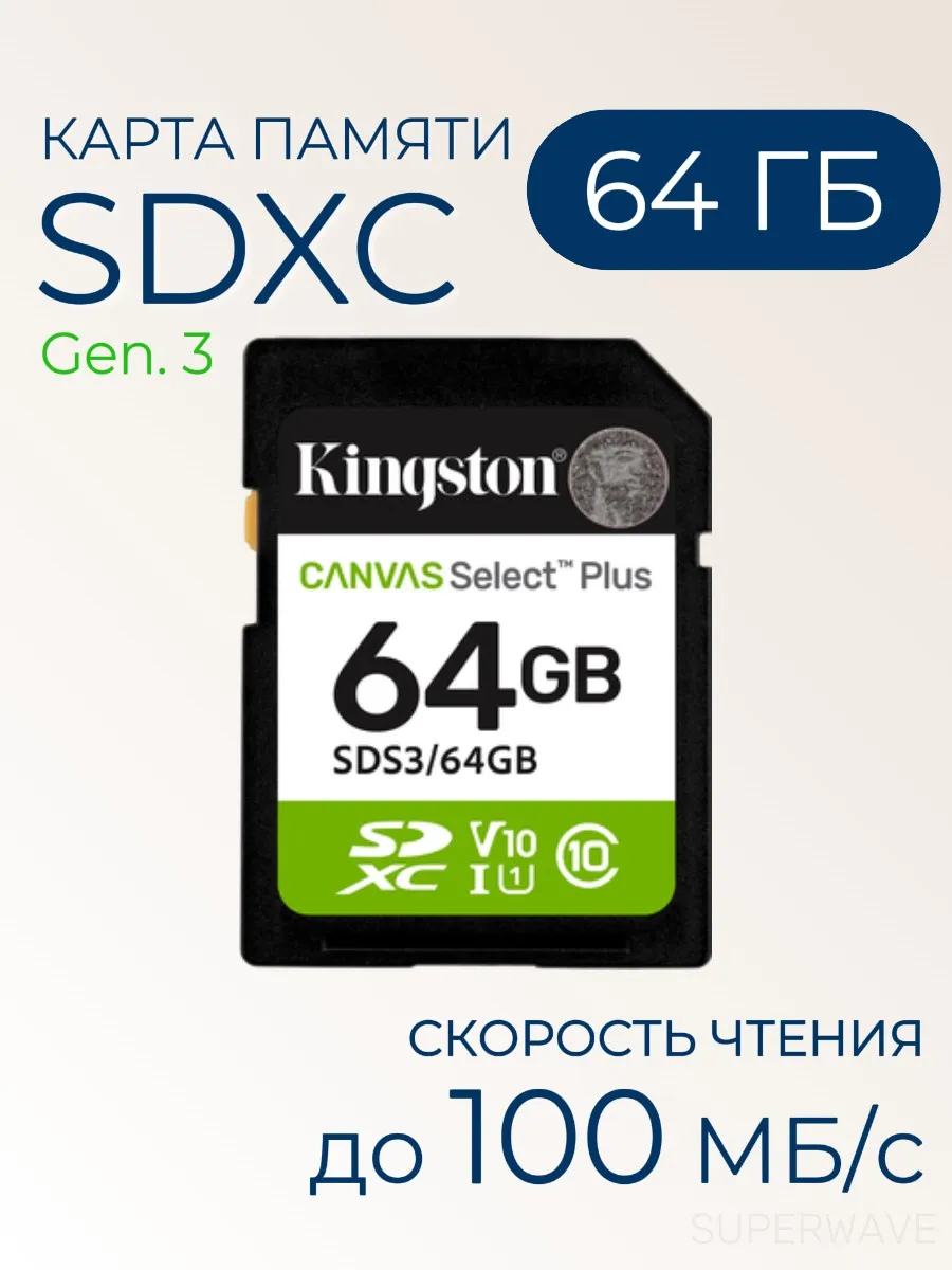 Карта памяти Canvas Select Plus SD для видеокамер 64 ГБ