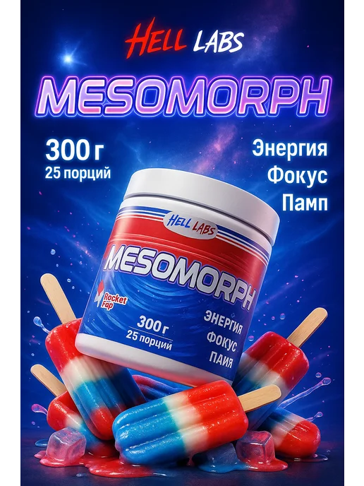 Hell labs Предтрен для пампа Мезоморф 300 г Рокет поп, 300 г