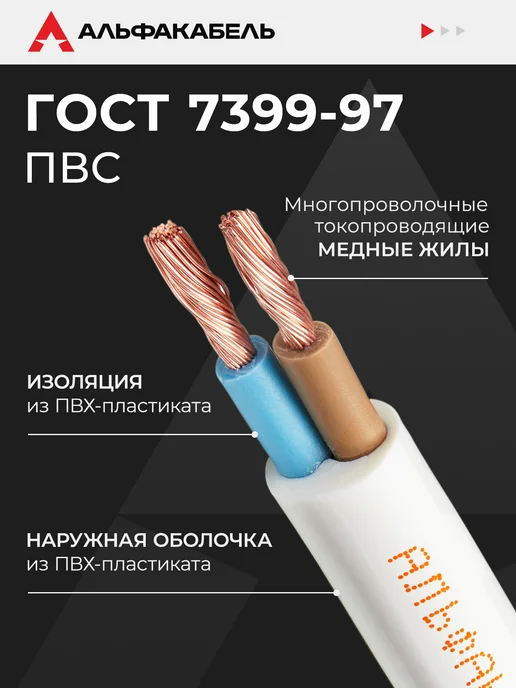 АЛЬФАКАБЕЛЬ Провод электрический ПВС 2х1,5 ГОСТ, 20м, 2x1.5, 20 м, фото 2