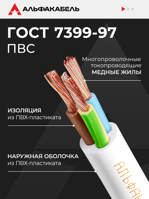 АЛЬФАКАБЕЛЬ Провод электрический ПВС 2х1,5 ГОСТ, 20м, 3x1.5, 10 м, фото 2