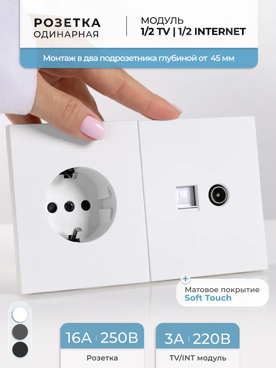 Розетка двойная белая для тв и интернета RJ45 категория 6