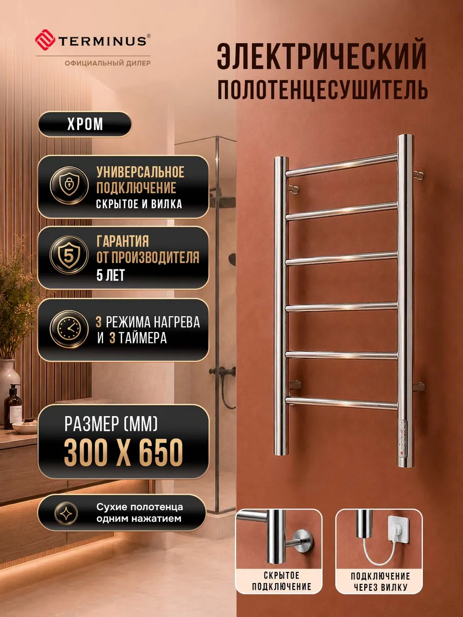 Полотенцесушитель электрический в ванную Аврора П6 300х650