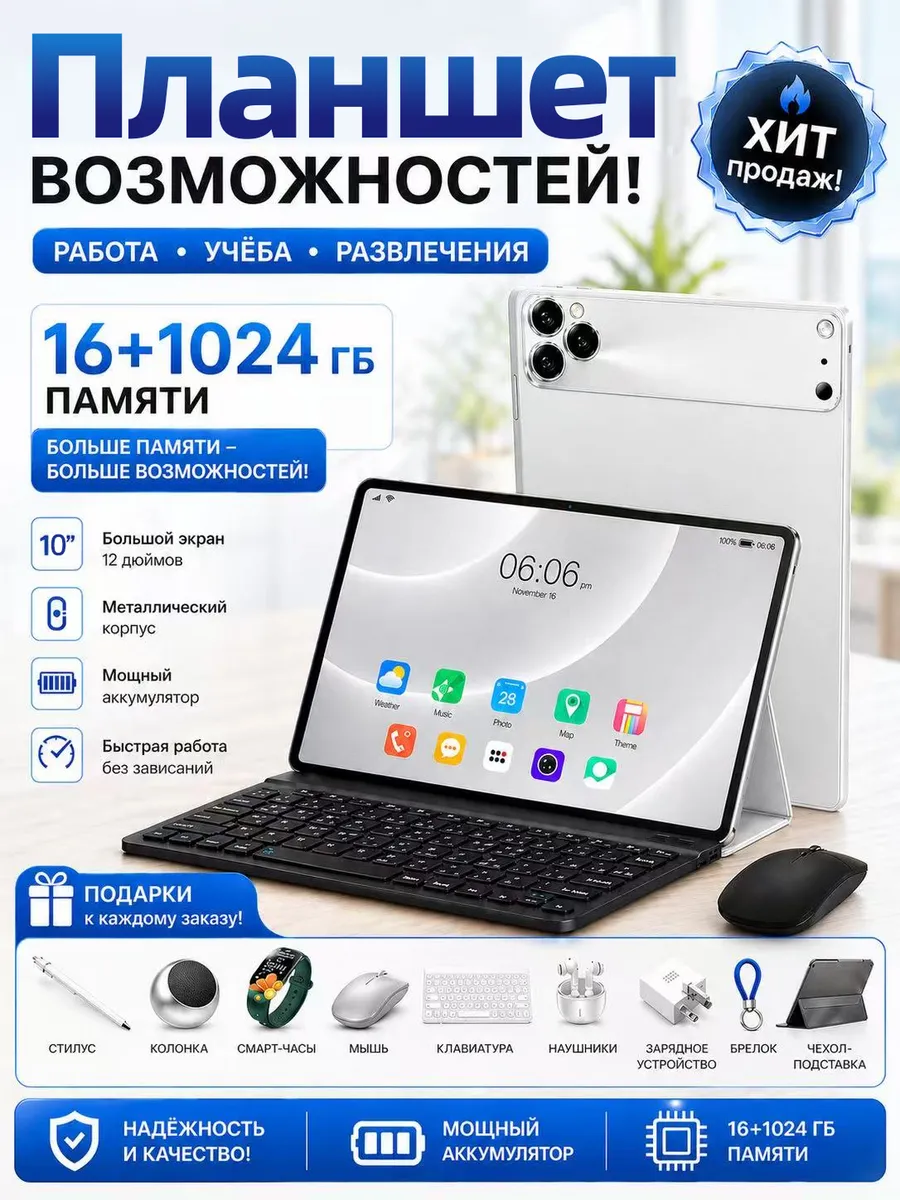 Планшет андроид с клавиатурой 12+1024 Гб
