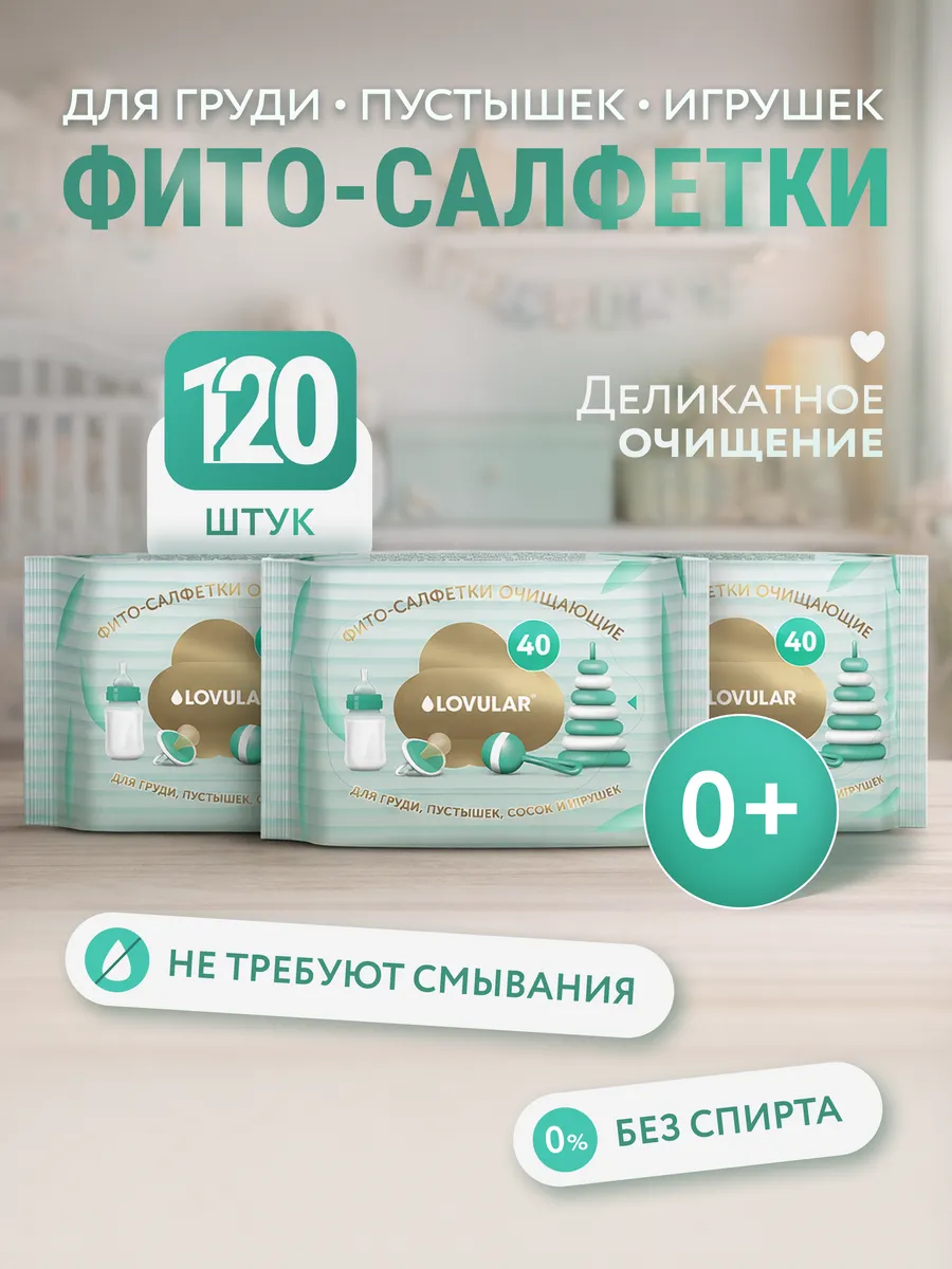 Салфетки влажные детские для груди и пустышек 120 шт