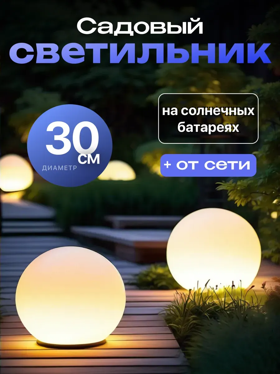Уличный светильник на солнечных батареях шар 30см