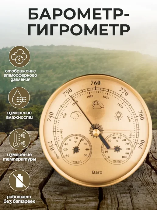 ACORNSTORE Барометр гигрометр 3 в 1 TH9392G золото, золотой