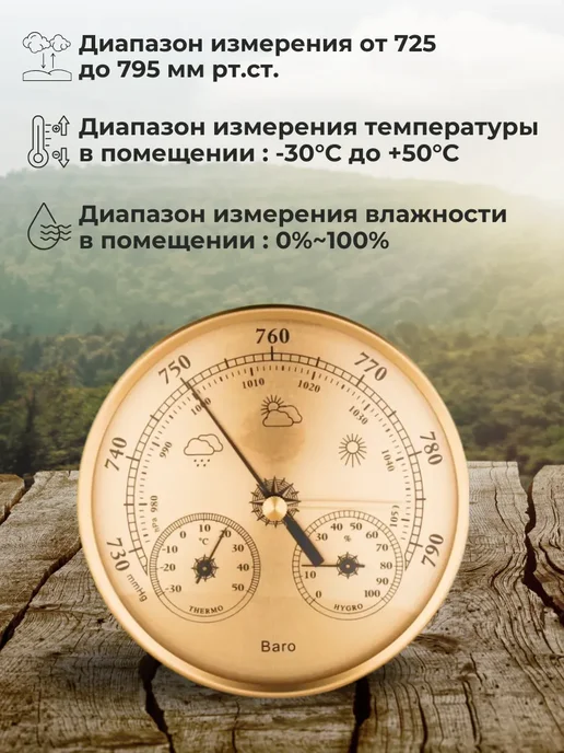 ACORNSTORE Барометр гигрометр 3 в 1 TH9392G золото, золотой, фото 2