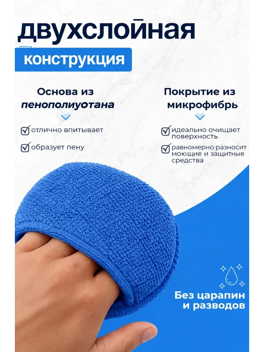 Губка микрофибровая аппликатор для чистки, полировки авто, синий, фото 2