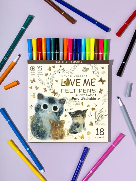BRUNO VISCONTI Фломастеры для рисования LOVE ME 18 шт на водной основе, 18 шт, фото 6