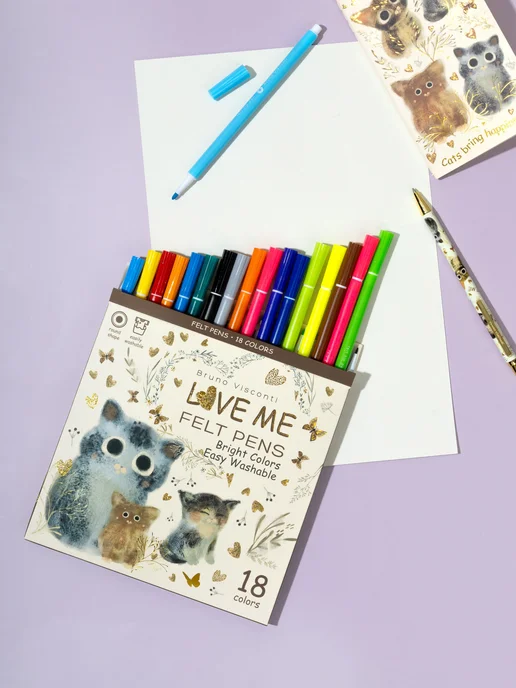 BRUNO VISCONTI Фломастеры для рисования LOVE ME 18 шт на водной основе, 18 шт, фото 7