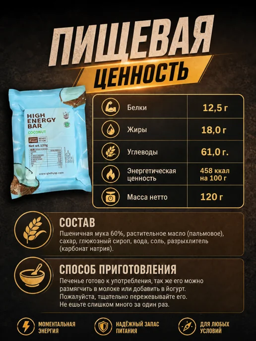 High Energy Bar Аварийный рацион питания с кокосом протеиновый, вариант, фото 5