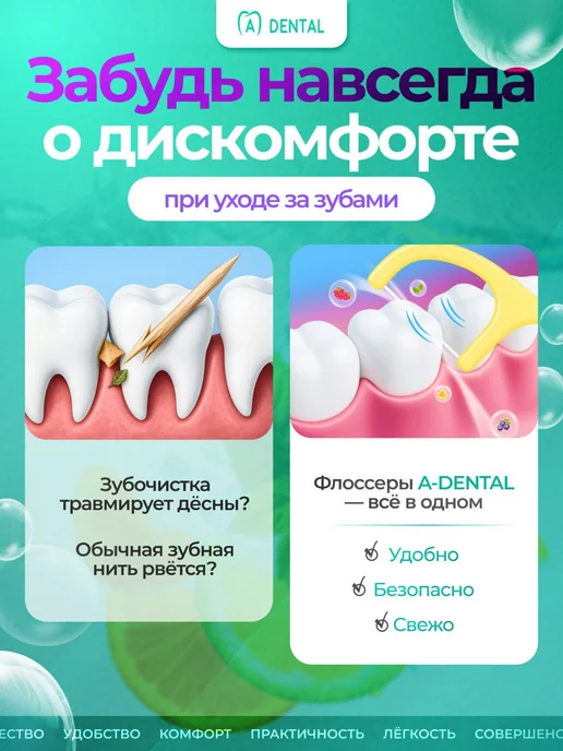 A-DENTAL Зубочистка с нитью пластиковая флоссеры для зубов, вариант, фото 4
