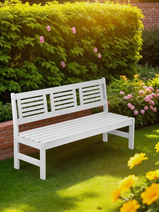 InterLINK Скамейка садовая со спинкой деревянная для дачи и дома, серый, фото 3