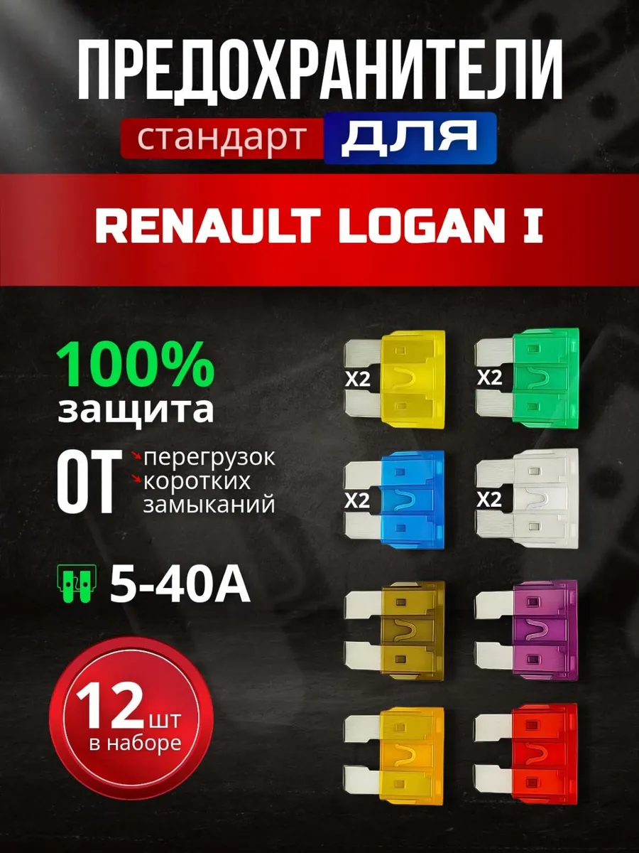 Предохранители для Рено Логан 1, Стандарт 12 штук с пинцетом