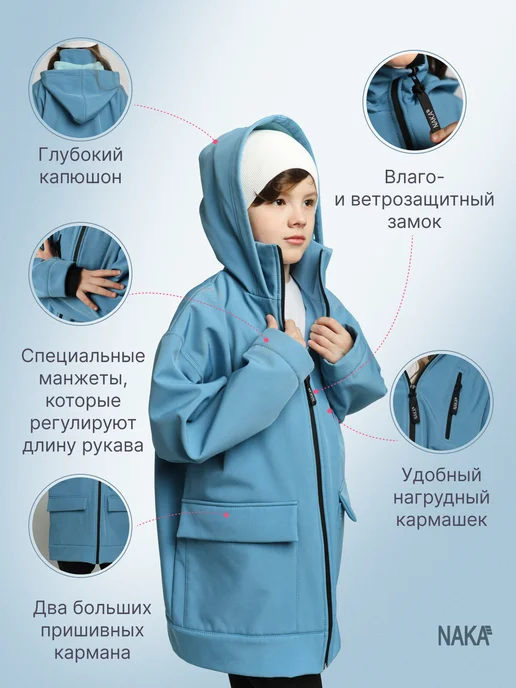 NAKA Костюм осень из софтшелл куртка и джоггеры, голубой, фото 2