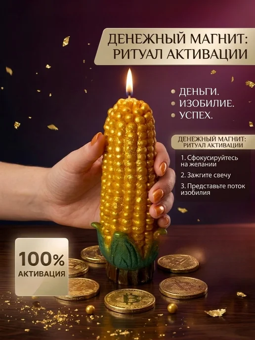 Магические свечи Магическая свеча Денежный магнит, зеленый, фото 4