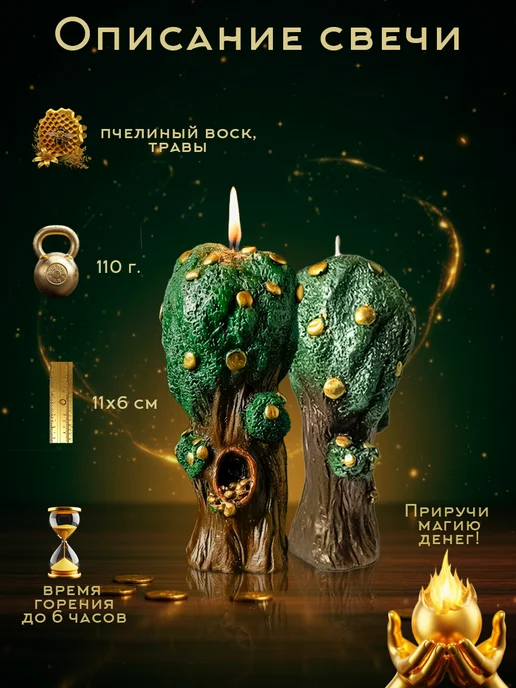 Магические свечи Магическая свеча Денежное дерево, зеленый, фото 3