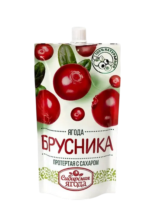 Сибирская ягода Брусника + Земляника протертая с сахаром, 4 уп х 280 г, 280 г, фото 2