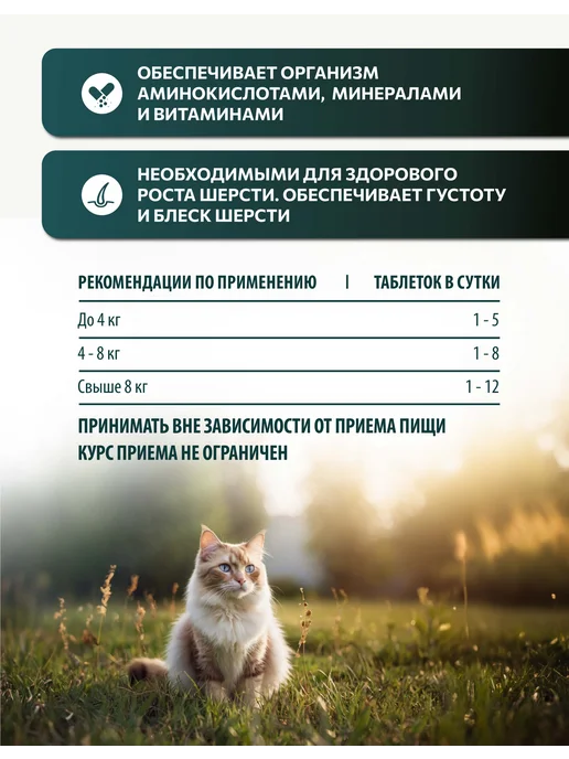 Vita+ Лакомство для кошек Здоровая кожа и красивая шерсть,90 табл, 90 шт, фото 2