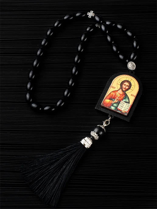 NEW COLLECTION №1 Четки бусы с иконой православные в машину освящена Иисус, черный, фото 2