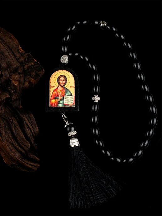 NEW COLLECTION №1 Четки бусы с иконой православные в машину освящена Иисус, черный, фото 3