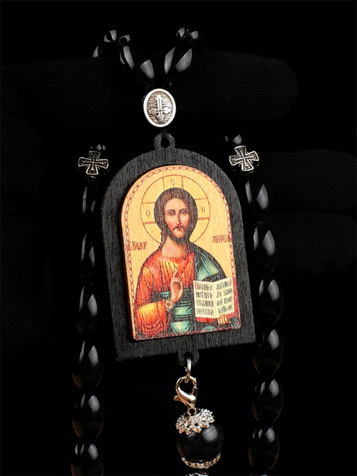 NEW COLLECTION №1 Четки бусы с иконой православные в машину освящена Иисус, черный, фото 4