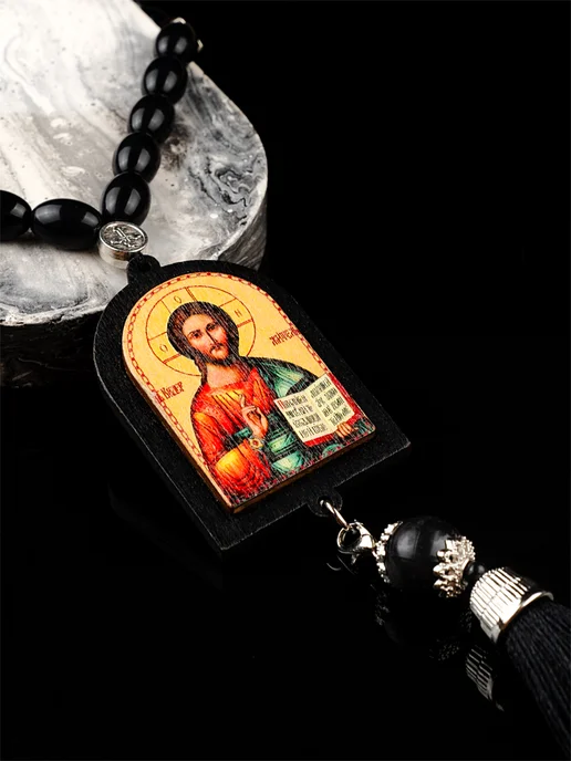 NEW COLLECTION №1 Четки бусы с иконой православные в машину освящена Иисус, черный, фото 5