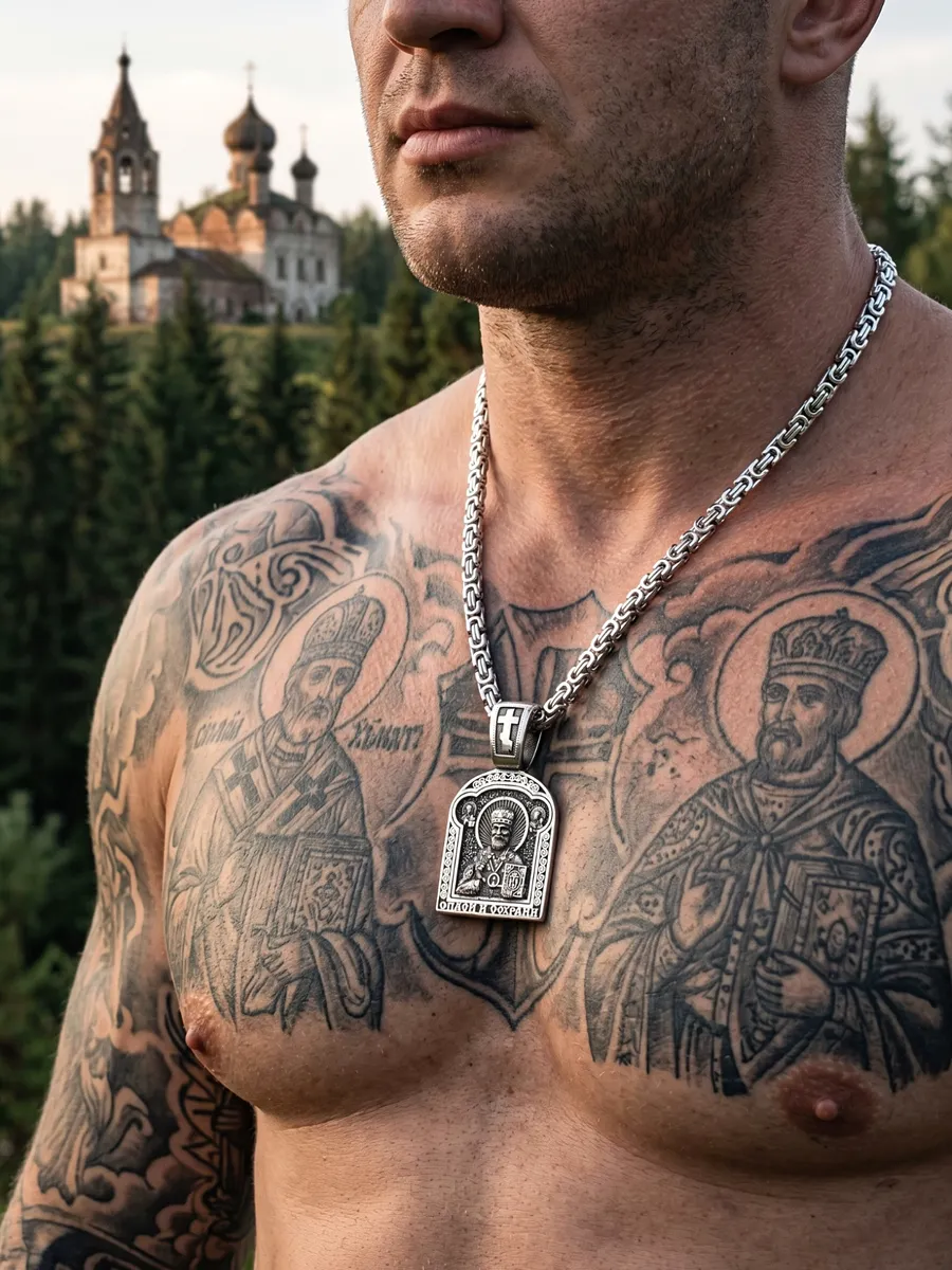 Цепь на шею с иконой православная освященная Николай