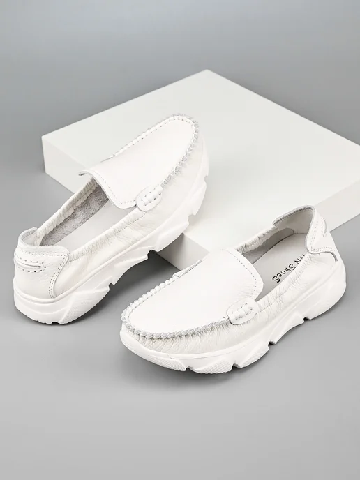 NN_ShoeS Мокасины женские летние подростковые, белый, фото 2