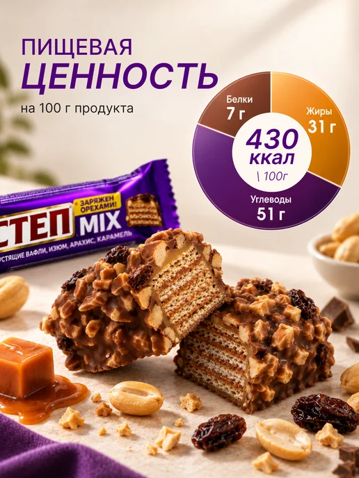 Славянка Батончики вафельные Степ Микс 20 шт по 40 гр, 20 шт, 40 г, фото 5